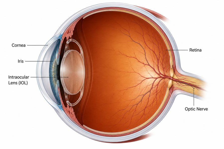 Anatomy of the eye with an intraocular lens implant