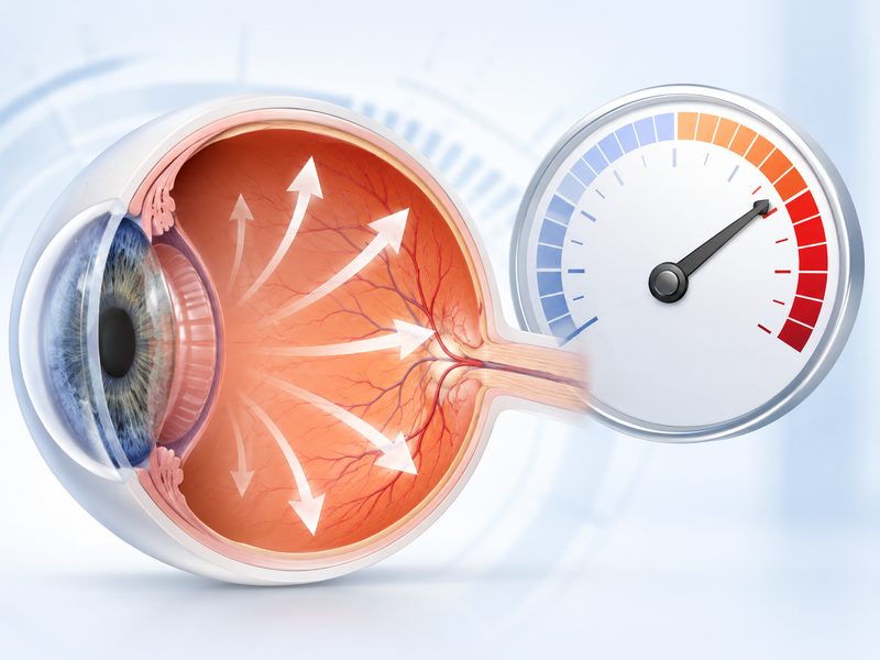 Ocular hypertension: high eye pressure gauge showing elevated intraocular pressure without optic nerve damage
