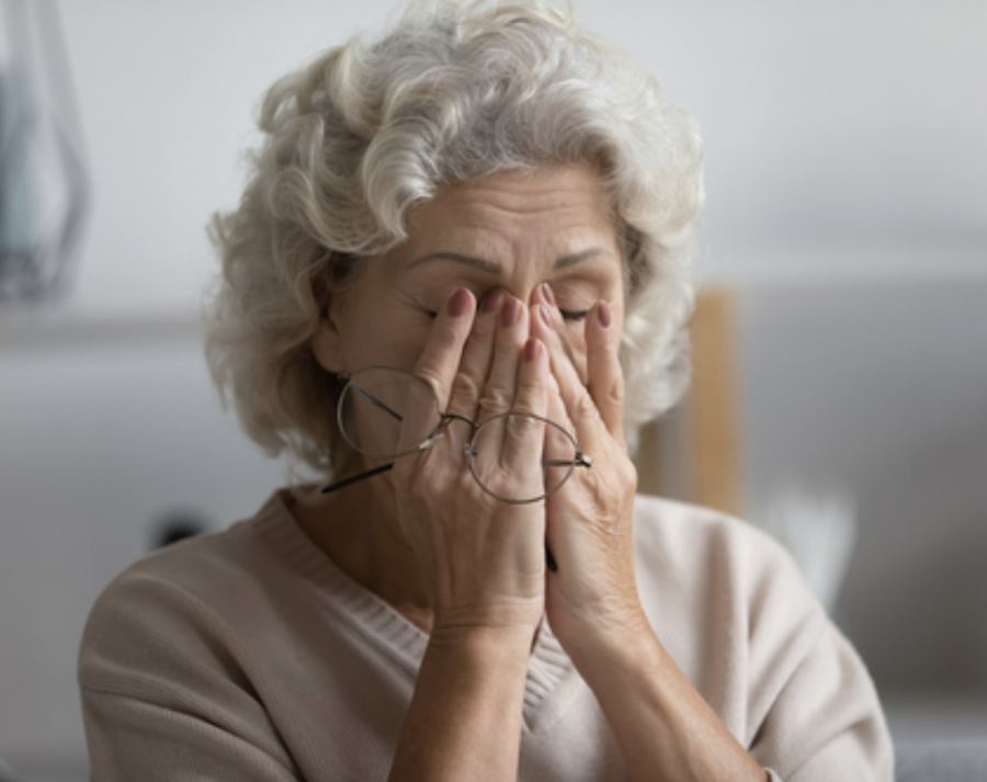 Patient during a visual field test for glaucoma